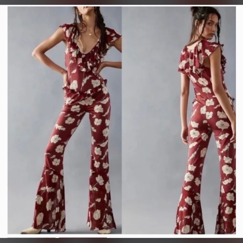 NWOT Free People floral ruffle jumpsuit